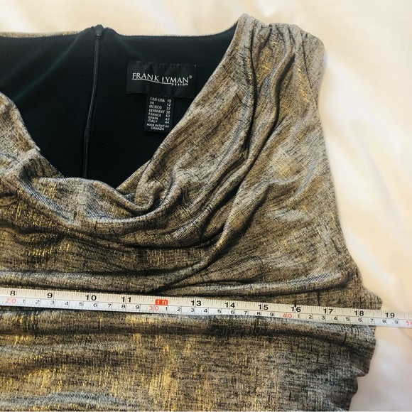 Frank Lyman Size 10 Metallic Knit Draped Cowl Sheath Dress Gold - Picture 4 of 11